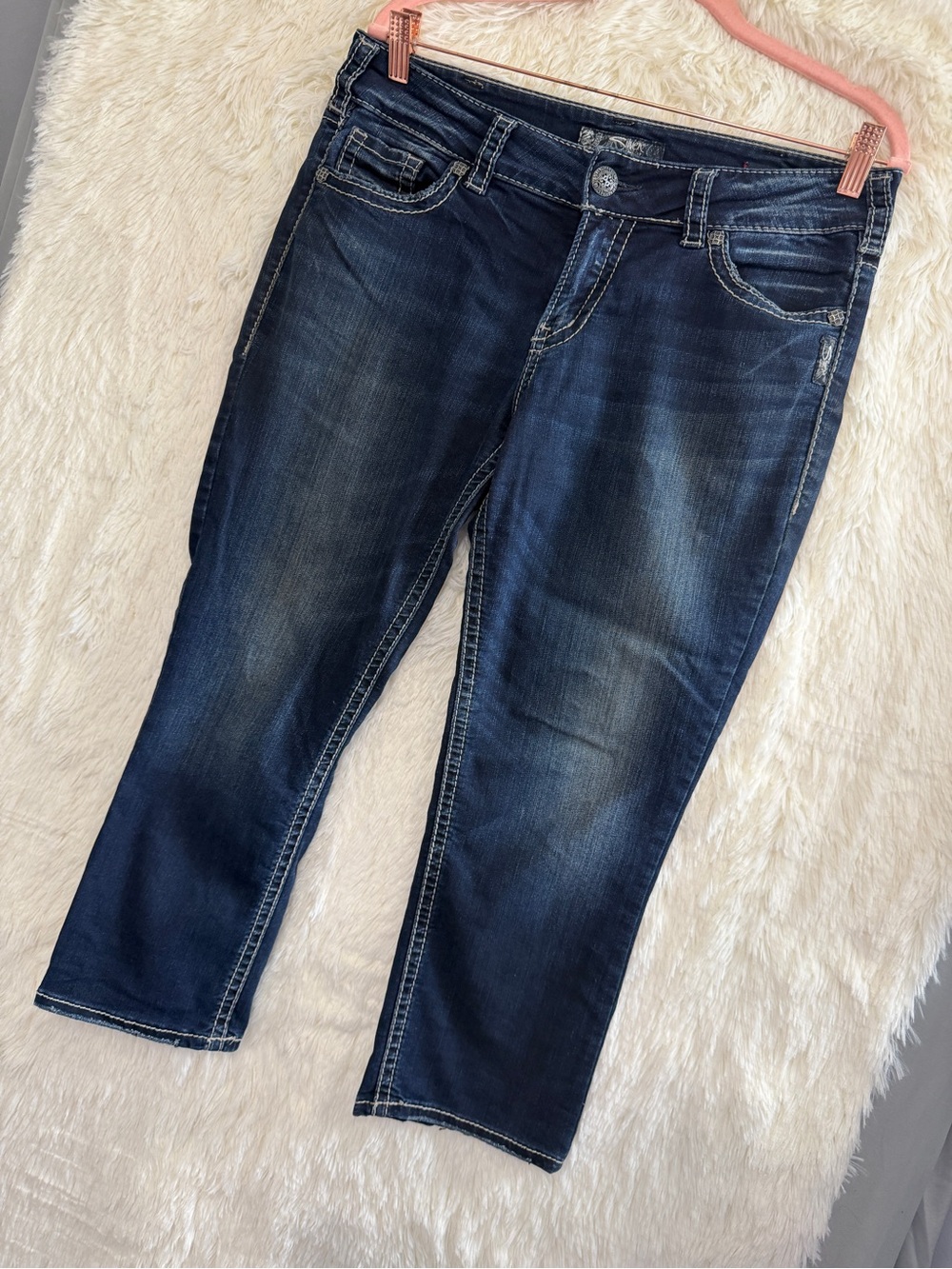 Silver Jeans Womens Suki Mid Capris Size 31 Blue Denim Super Stretch Resortwear